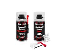 Errecom Clean&Lube Kit Chaîne Moto Road ; Comprend Dégraissant Chaîne Cylindre Haute Pression 250mL + Lubrifiant Chaîne Moto de Rue 250mL + Huggie System et Rallonge 90° + Gants