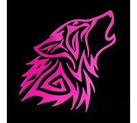 Erreinge Autocollant Loup tribal rose Fluo droit Schriftzug En PVC mural Sticker mural pour Casque Auto Moto Camper pour ordinateur portable - 12 cm