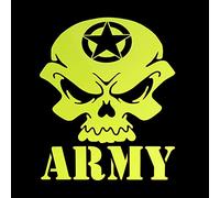 Erreinge Autocollant pré-espacé jaune fluorescent 12cm - Crâne militaire de l'armée Star - Sticker Decal Mural décalque de vinyle portable Auto Moto Casque Camper