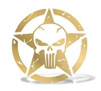 Erreinge Autocollant Prespaced Or 20cm - Crâne Étoile Us Army militaire - décalque de vinyle autocollant Decal mural pour ordinateur portable Auto Moto Casque Camper