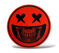 Erreinge® Autocollant Rouge Fluo 12 cm Smile Crâne Skull Autocollant imprimé pour Voiture Moto Mur Pare chocs Ordinateur Portable Bagages Bicyclettes