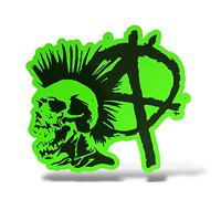 Erreinge® Autocollant vert fluo 10 cm tête de mort Punk Anarchy Skull Sticker imprimé pour voiture, moto, mur, pare-chocs, ordinateur portable, bagages de vélo