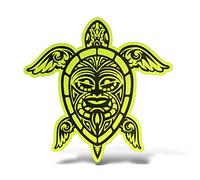 ERREINGE Sticker en vinyle moulé jaune fluo 25 cm - Tortue tribale - Autocollant mural pour ordinateur portable, voiture, moto, camping-car.