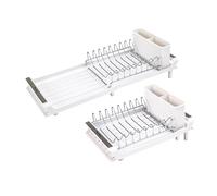 Erreke Egouttoir Vaisselle INOX, Egoutoire Vaisselle Cuisine Pliable, Bec Verseur pour l'Évier, 28 à 47 cm de Long, 20 cm de Large, Couleur Blanche