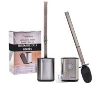 Erreke Lot de 2 Brosse WC en Silicone, avec Support Inox Antitraces, Brosse WC Suspendu, Acier Inoxydable SS410, Hygiénique, Flexible et Résistante, Brosse Toilettes WC Silicone, Manche Long (Argenté)
