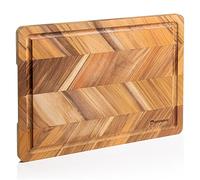 Erreke Planche a Decouper Bois 40.5×30.5×2.0 cm, Teck Naturel Motif Herringbone, Gouttière à Jus, Planche à Découper Bois, Idéale pour Servir Charcuterie et Couper Viande Fromage Pain (avec rainure)