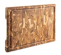 Erreke Planche a Decouper Bois, Bois de Teck End Grain, Couper Servir Viande Fromage Pain, Grande Planche à Découper, 44 x 29.5 x 3.2 cm (avec rainure pour le jus)