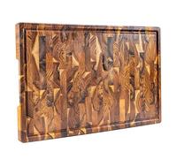 Erreke Planche a Decouper Bois, Bois de Teck End Grain, Couper Servir Viande Fromage Pain, Pieds Antidérapants, Grande Planche à Découper, 58x38x3.2 cm (avec rainure pour le jus)