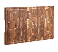 Erreke Planche a Decouper Bois de Teck End Grain 58x38x3.8cm, Couper Servir Viande Fromage Pain, Pieds Antidérapants, Grande Planche à Découper (avec rainure pour le jus)