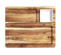 Erreke Plateaux de service à manger, plateau en bois, bois de teck naturel, rectangulaire et résistant, idéal viandes, poulets, charcuterie, couvercles, bol pour sauces, 3 compartiments, 28 x 23 x 3,4