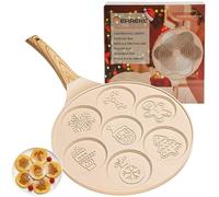 Erreke Poêle à crêpes de Noël, double couche antiadhésive, convient pour induction, gaz, vitrocéramique et électrique, réfrigérateur, design de Noël, cadeau idéal, 7 crêpes, 26 cm, beige