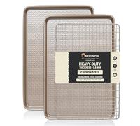 Erreke Set de 2 Plaques à Pâtisserie avec Grille 40x27 cm, Plaques de Cuisson Antiadhésives Épaisseur 0.8 mm, Idéal pour Patisserie, Biscuits, Palmiers, Éclairs, Sablés Bretons, Macarons, Résistant