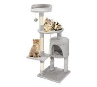 Erreyht Arbre à Chat Hauteur 112 cm, Tour de Jeux pour Chats avec 3 Poteaux à Griffer, 2 Plateformes, 1 Nid Douillet, 1 Pompons, Multi-Niveaux Convient aux Chats de Petite et Moyenne Taille Gris