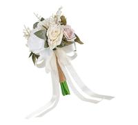 ERRORY Bouquet de roses blanches artificielles pour cérémonie, répétition, réception, souvenirs, arrangement de la main artificielle de mariée