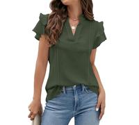 ERRORY Chemisier de travail décontracté à manches courtes et col en V pour femme - Chemisier de travail décontracté à manches courtes et col en V, Amy Green., XXL