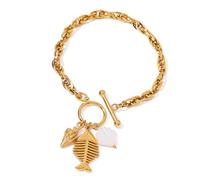 ERRORY Fermoir en forme d'arête de poisson réglable en acier inoxydable - Bijoux inspirés de la mer - Pour homme et femme - Fermoir OT en acier inoxydable