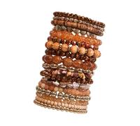 ERRORY Lot de 12/18 Bracelets Elastiques Perles Empilables Marron et Or pour Femme Accessoires Bracelets Empilables, taille unique, Comme décrit