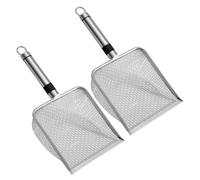 ERRORY Lot de 2 pelles à déchets pour animaux domestiques avec long manche en acier inoxydable - Filtre à litière en métal - Outil de nettoyage pour animaux domestiques - Tamis à sable de jardin