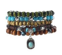 ERRORY Perle en coquille de noix de coco naturelle avec accent turquoise pour femme, bijoux de poignet, chaîne de main en coquille de noix de coco naturelle, One Size, Comme décrit