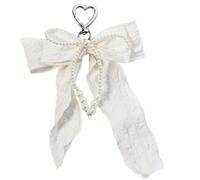 ERRORY Porte-clés avec pendentif en forme de nœud en perles - Décoration esthétique pour sac à dos et sac à main - Perles esthétiques - Accessoires de sac à main - Cadeaux pour femme, blanc