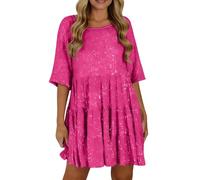 ERRORY Robe nuisette à paillettes fluide à volants pour femme, robe de soirée scintillante, rose rouge, XXL