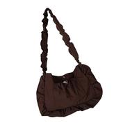 ERRORY Sac à bandoulière structuré au design coréen combinant des bords ornés de volants avec plusieurs poches fonctionnelles intérieures en nylon léger, café, One Size