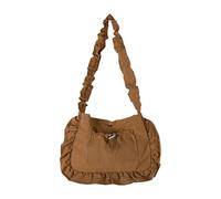 ERRORY Sac à bandoulière structuré au design coréen combinant des bords ornés de volants avec plusieurs poches fonctionnelles intérieures en nylon léger, abricot, One Size