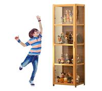 errtsdb Vitrine avec Porte d'armoire Rabattable en Acrylique, étagères avec Porte en Acrylique, vitrine Curio, Objets de Collection, Organisateur de Jouets(42x33x130cm, Couleur Bois)
