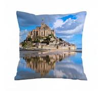 ERRTU Housse de Coussin 40x40 cm,Château Mont Abbaye Saint Touristique Michele France Michel Normandie Médiéval Mont,Housse Coussin Exterieur,Motif Décoratif Taie d'oreiller,Coussin Decoratif Canape