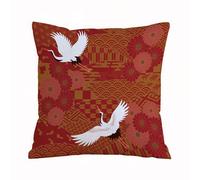 ERRTU Housse de Coussin 40x40 cm,Deux grues et des chrysanthèmes Motif de Vagues Traditionnel Japonais,Housse Coussin Exterieur,Motif Décoratif Taie d'oreiller,Coussin Decoratif Canape
