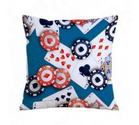 ERRTU Housse de Coussin 40x40 cm,Jetons de Casino Lumineux et Cartes de Poker sur Un modèle sans Couture de Table ble,Housse Coussin Exterieur,Motif Décoratif Taie d'oreiller,Coussin Decoratif Canape