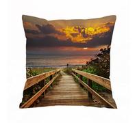 ERRTU Housse de Coussin 40x40 cm,Plage pour pêcheurs Pont en Bois Panorama Coucher de Soleil (2),Housse Coussin Exterieur,Motif Décoratif Taie d'oreiller,Coussin Decoratif Canape