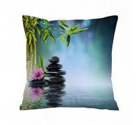 ERRTU Housse de Coussin 45x45 cm,Décor de Spa, Tour en Pierre et Hibiscus avec Bambou sur Fond Flou de l'eau,Housse Coussin Exterieur,Motif Décoratif Taie d'oreiller,Coussin Decoratif Canape