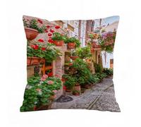 ERRTU Housse de Coussin 45x45 cm,Ensemble toscan, Vue sur la Rue d'une Petite Ville de la Renaissance avec des Porche,Housse Coussin Exterieur,Motif Décoratif Taie d'oreiller,Coussin Decoratif Canape