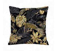 ERRTU Housse de Coussin 45x45 cm,Feuilles Tropicales dorées et Noires sur Fond Sombre,Housse Coussin Exterieur,Motif Décoratif Taie d'oreiller,Coussin Decoratif Canape