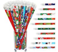 Ersan-100 Pièces Crayons De Noël Avec Gommes, 10 Styles Dessin Animé Bonhomme De Neige Bas Père Noël Renne Arbre Noël Assortiment De Crayons En Bois Pour Noël Cadeaux De Fête (19 X 0,8cm)