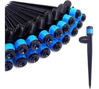 ERSAN-100PCS Émetteurs d¿irrigation goutte à goutte avec piquet, ventilateur réglable à 360 ° Pulvérisateur Verrouillage du débit d¿eau Goutteur barbelé pour tube d¿irrigation goutte à goutte 1/4