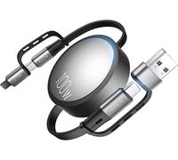 ERSAN-100W 4 en 1 Câble de Charge Rétractable,PPS PD 3.0/QC4.0 Cable Chargeur Multi Embout USB A/C,Enrouleur pour 16 Plus/Pro Max/15/14,MaBook,Pad Pro,Galaxy S24/S23