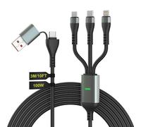 ERSAN-100W Câble Multi Chargeur USB A/C, 3 en 1 3M universelles Câble, PD3.0 6A Cable Multi Embout Lightning/Type C/Micro USB pour iPhone 16,16 Pro,16 Pro Max,iPhone15-6 Série,MaBook,Galaxy,Huawei,Ta