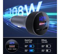 Ersan-108w Chargeur Voiture Usb C, [Double Pd + Qc3.0] Adaptateur De Charge Rapide Métaux, 3-Ports Chargeur Allume Cigare Usb C Avec Voltmètre Led, Charge Rapide Pour Ios, Android, Comprimés