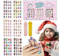 Ersan-144 Pcs Enfants Appuyez Sur Les Ongles Enfants Filles Appuyez Sur Faux Ongles Artificiels Courts Pas De Décoloration Stable Bâton Rapide Sur Mignon Pré-Colle Couverture Complète (Glace)