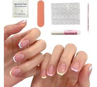 Ersan-24 Pièces Press-On Nails Carré, Faux À Coller Avec Colle, Français Avec Bordure Blanche Dessin, Acrylique Pleine Couverture, Bâton Sur Ongles Autocollants Pour Femme Et Fille Nail Art (Court)