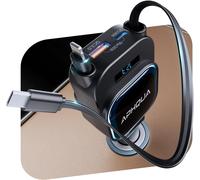 ERSAN-¿4¿en¿1 96W¿ Chargeur de Voiture USB¿C Allume-Cigare Rétractable APHQUA avec Affichage LED de Tension, PD 36W/QC 30W, 2 Câbles Rétractables de 70cm, Fiche Pliable à 180°, Compatible 12/24V Car