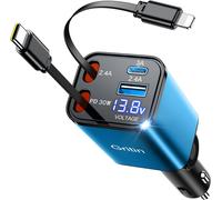 Ersan-4 En 1 Rétractable Chargeur Allume Cigare Voiture Usb C 69w, Pd 3.0 Charge Rapide Chargeur Voiture Avec Usb-C/Usb-A, Prise Ajustable, Voyage Car Accesoire Pour Iphone/Galaxy/Android,Bleu