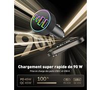 Ersan-4-Ports 90w Chargeur Allume Cigare Usb C, Double 45w+45w Usb-C/A Voiture Adaptateur Prise 12v Rapide Pd/Qc Avec 1m Câble Pour Samsung Galaxy S25/S24/S23/S22/Ultra, Iphone 16 15 Pro Max/16e