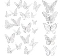 Ersan-60 Pièces 3d Papillon Decoration Couleur Argent,Decoration Chambre Papillon Stickers Les Cinq Styles,Deco Chambre Bebe Fille Autocollant Mural Trois Tailles,Stikers Murals Pour Mariage