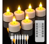ERSAN-Bougies Chauffe Plat LED Rechargeable avec Télécommande, Lot de 6 Bougie à LED Electrique Fausse Bougie Decorative Flamme Vacillante pour Decoration Chambre Mariage Anniversaire Halloween Noël