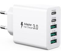 ERSAN-Chargeur USB C 50 W, 5 Ports Chargeur Multiple avec ¿2 USB-C et 3 USB-A¿ Bloc d'alimentation USB 50 W, Adaptateur Secteur Fast Charge PD 3.0 Compatible avec iPhone 12/13/14/15/Samsung/Tablet