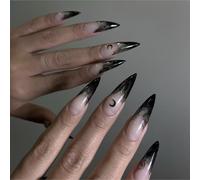 Ersan-Faux Ongles Long ,Stiletto Halloween Lune Sorcière Nude Dégradé Noir Gothic Press On Nails Avec Colle À Ongles,Vampire Gradient Black Fake Nails
