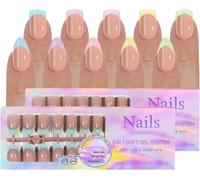 Ersan-Faux Ongles Press On Nails, 300pcs Faux Ongles Court French Manucure, 5 Couleurs 2 Formes 15 Tailles Faux Ongles À Coller, Faux Ongles Amande Clou Carré Pour Filles Et Femmes